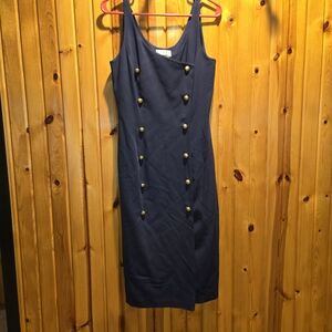 90s Vintage Ann Tjian For Kenar Navy Milutary Dress